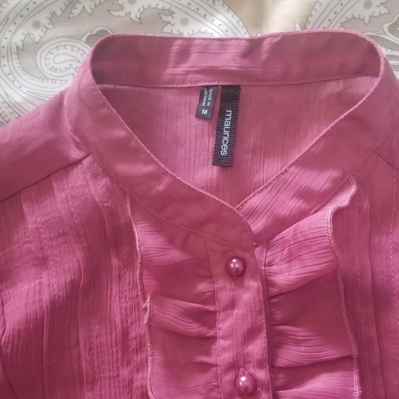 Lady's Chiffon Ruffled Button Up - Picture 2 of 3